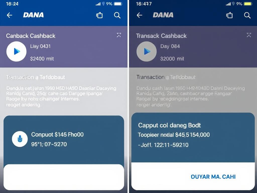 Tampilan notifikasi dan riwayat cashback di aplikasi DANA Tampilan notifikasi dan riwayat cashback di aplikasi DANA
