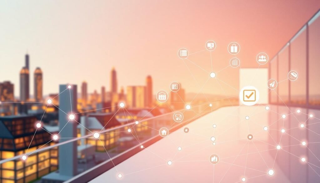 A vibrant and dynamic illustration depicting a practical connectivity example. In the foreground, an intricate web of interconnected nodes and lines represents the seamless automation of various tasks, symbolizing the power of simplistic automation. The middle ground showcases a diverse array of everyday activities, such as managing to-do lists, scheduling appointments, and controlling smart home devices, all effortlessly linked together. In the background, a sleek and minimalist cityscape sets the stage, hinting at the modern and efficient nature of the automation process. The lighting is warm and inviting, creating a sense of harmony and productivity. The overall composition conveys the ease and convenience of automating mundane tasks, inspiring the viewer to explore the possibilities of simple yet effective automation.