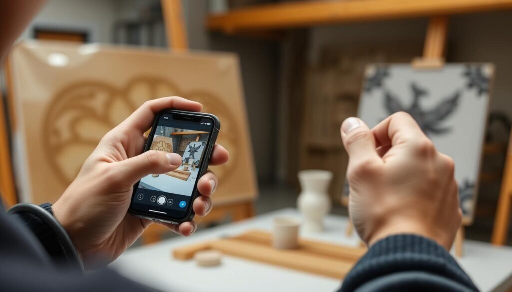 Gambar Canvas digunakan pada iPhone 15 Pro untuk mengukur objek