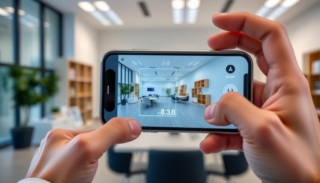 Gambar Scaniverse digunakan pada iPhone 15 Pro untuk memindai ruangan